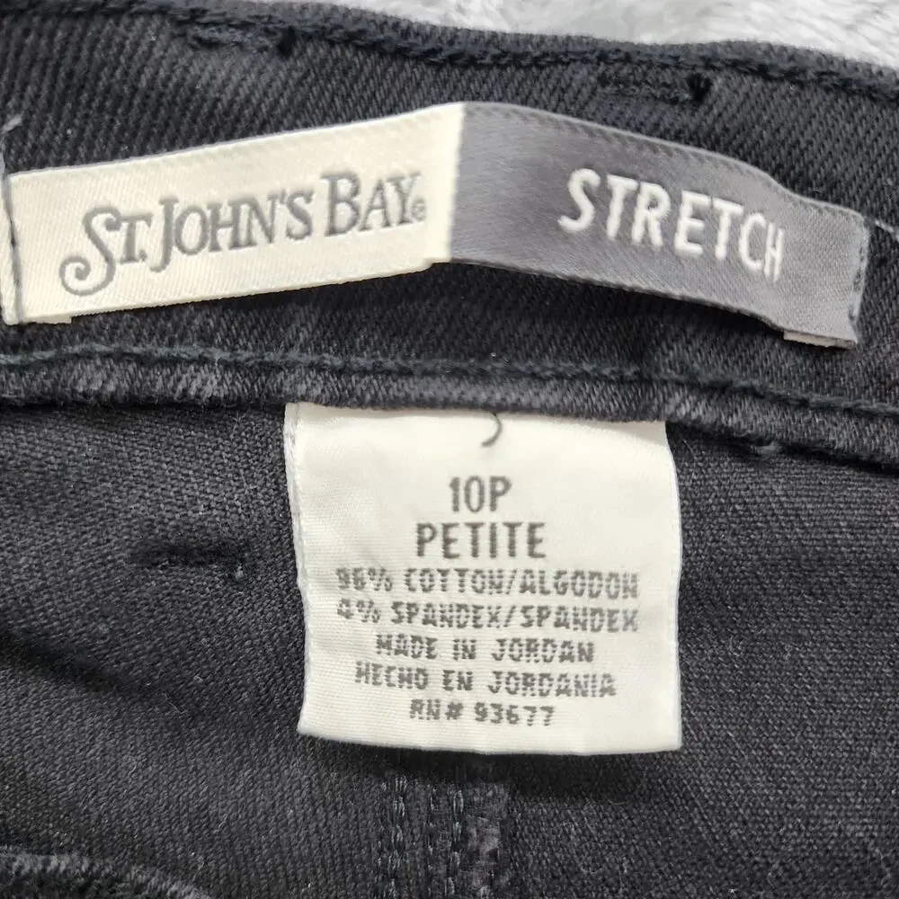 Vintage St Johns Bay Jeans Womens 10P PETITE Black‎ High Rise Straight Stretch